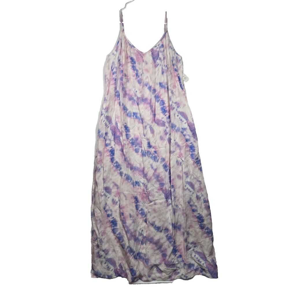 J + G Jasmine & Ginger Maxi Summer Dress Lrg Spaghetti Strap Side Slits Tie Dye